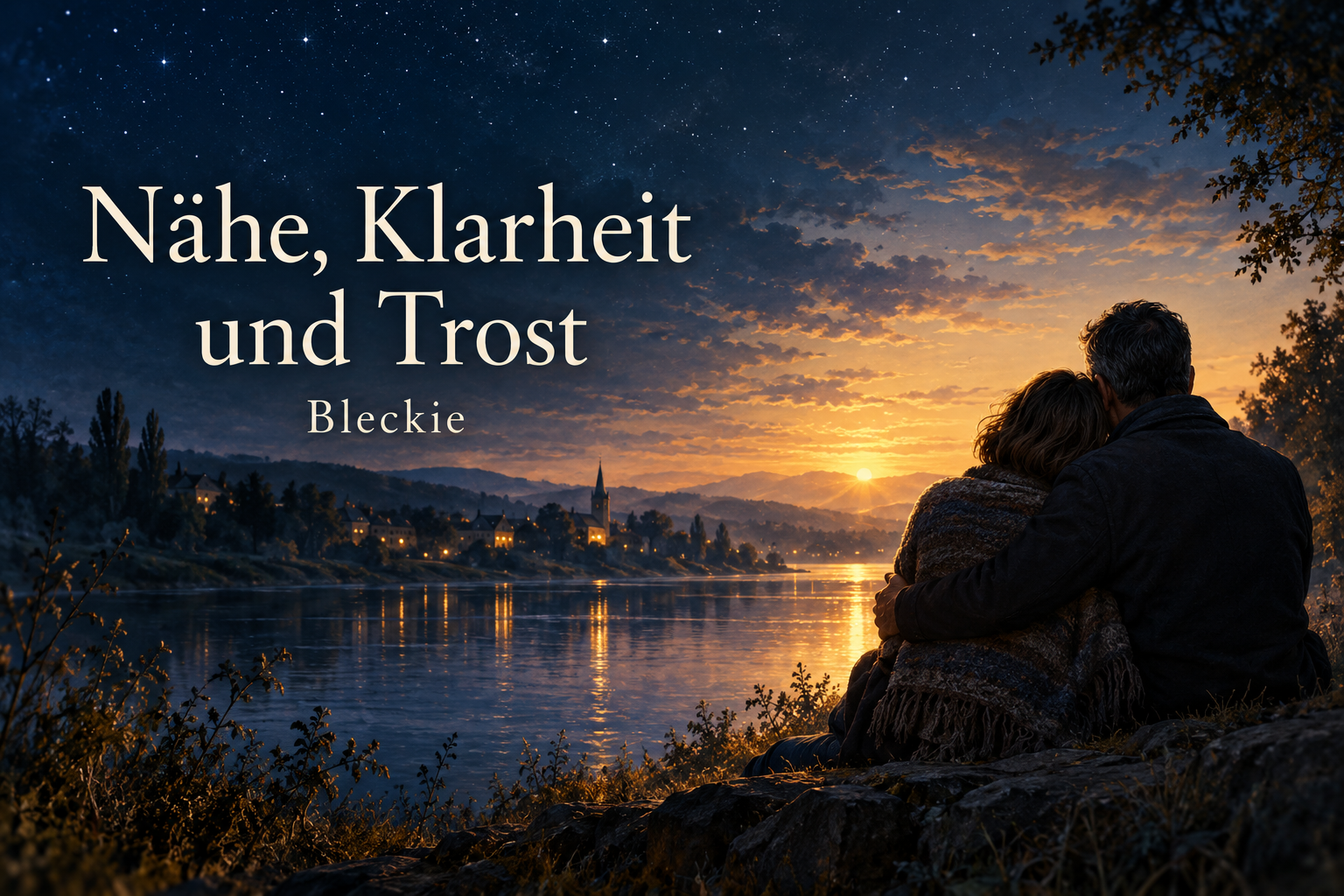 Der Beitrag über Bleckie und die Sehnsucht nach Nähe zeigt ein Paar, das am Fluss den Sonnenuntergang betrachtet.