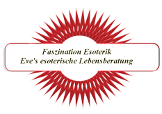 Das rot-weiße Logo zeigt den Schriftzug „Faszination-Esoterik“ und „Eves esoterische Lebensberatung“ vor einer Sternform.
